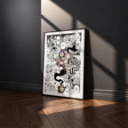 Gyokko manga poster inspired by Demon Slayer in a black frame against a charcoal gray wall