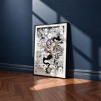 Gyokko manga poster inspired by Demon Slayer in a black frame against a navy blue wall