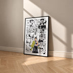 Gyomei Himejima manga poster inspired by Demon Slayer in a black frame against a warm beige wall