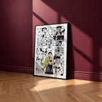 Gyomei Himejima manga poster inspired by Demon Slayer in a black frame against a burgundy wall