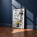 Gyomei Himejima manga poster inspired by Demon Slayer in a black frame against a navy blue wall
