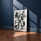 Haruka Sakura manga poster inspired by Wind Breaker in a black frame against a navy blue wall