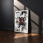 Hashirama Senju manga poster inspired by Naruto in a black frame against a charcoal gray wall