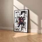 Hashirama Senju manga poster inspired by Naruto in a black frame against a warm beige wall