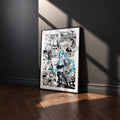 Hatsune Miku manga poster inspired by Vocaloid in a black frame against a charcoal gray wall