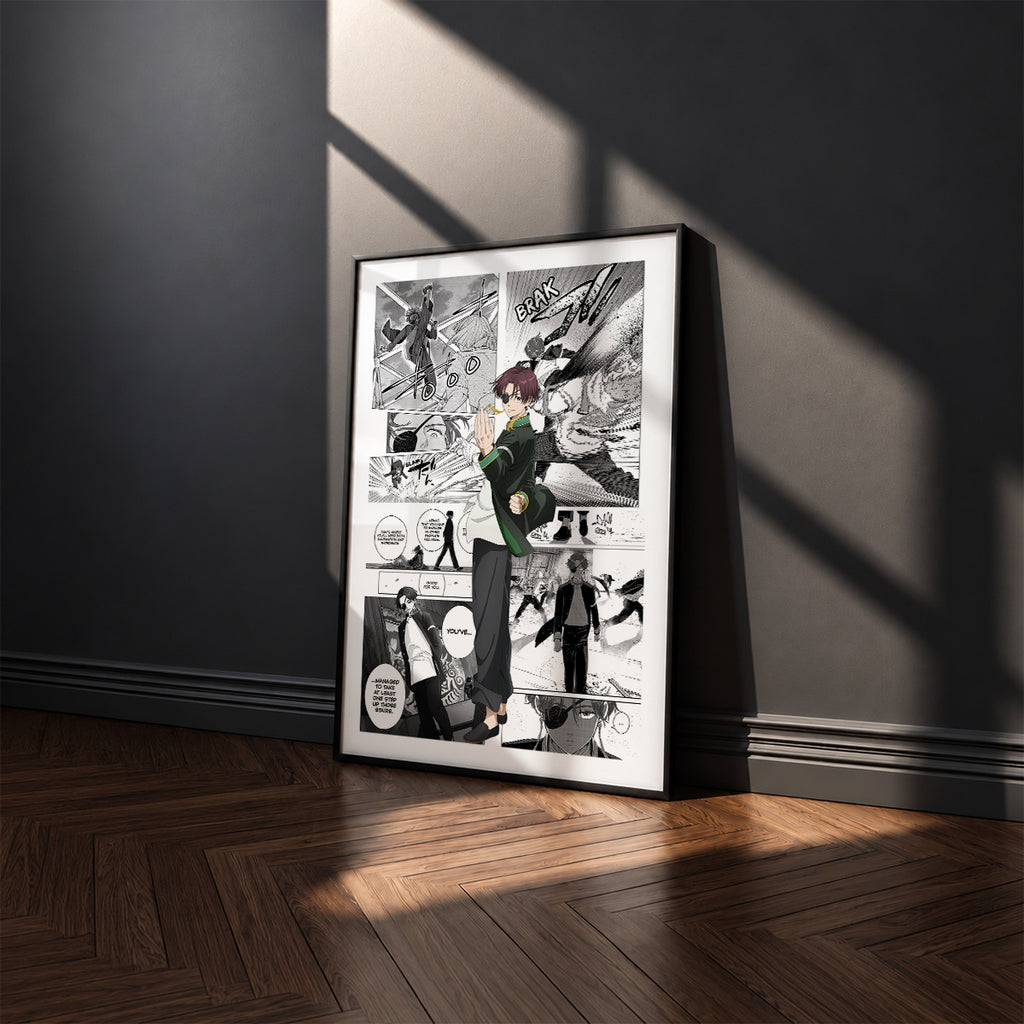 Hayato Suo manga poster inspired by Wind Breaker in a black frame against a charcoal gray wall