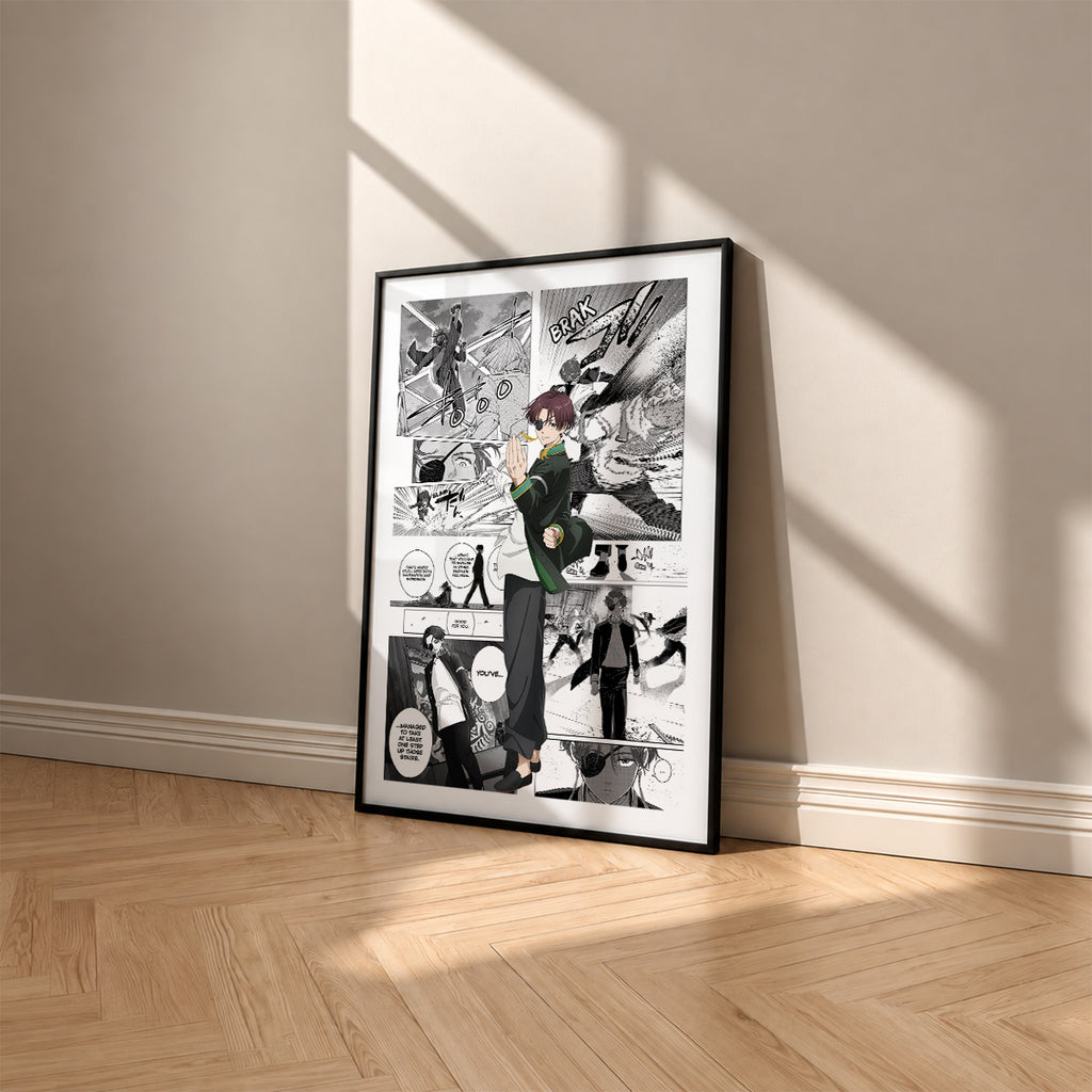 Hayato Suo manga poster inspired by Wind Breaker in a black frame against a warm beige wall