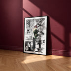Hayato Suo manga poster inspired by Wind Breaker in a black frame against a burgundy wall