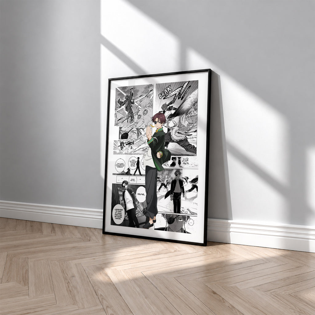 Hayato Suo manga poster inspired by Wind Breaker in a black frame against a light gray wall