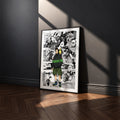 Heisuke Mashimo manga poster inspired by Sakamoto Days in a black frame against a charcoal gray wall