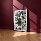 Heisuke Mashimo manga poster inspired by Sakamoto Days in a black frame against a burgundy wall
