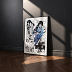 Hinata Hyuga manga poster inspired by Naruto in a black frame against a charcoal gray wall