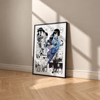 Hinata Hyuga manga poster inspired by Naruto in a black frame against a warm beige wall