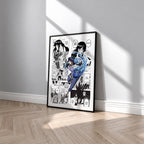 Hinata Hyuga manga poster inspired by Naruto in a black frame against a light gray wall