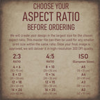 Aspect ratio guide for the custom Wanted poster with 2:3, 4:5 and ISO print sizes