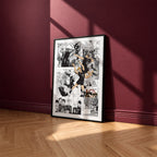 Inarizaki High manga poster inspired by Haikyu!! in a black frame against a burgundy wall