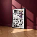 Ino Yamanaka manga poster inspired by Naruto in a black frame against a burgundy wall