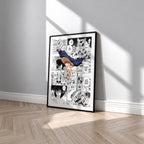 Inosuke Hashibira manga poster inspired by Demon Slayer in a black frame against a light gray wall