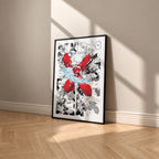Inuyasha manga poster inspired by Inuyasha in a black frame against a warm beige wall