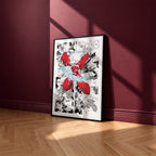 Inuyasha manga poster inspired by Inuyasha in a black frame against a burgundy wall