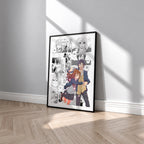 Izumi Miyamura and Kyouko Hori manga poster inspired by Horimiya in a black frame against a light gray wall