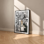 Jean Kirstein manga poster inspired by Attack on Titan in a black frame against a warm beige wall