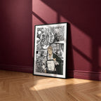 Jean Kirstein manga poster inspired by Attack on Titan in a black frame against a burgundy wall