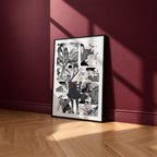 Jinta manga poster inspired by Sword of the Demon Hunter: Kijin Gentosho in a black frame against a burgundy wall