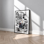 Jinta manga poster inspired by Sword of the Demon Hunter: Kijin Gentosho in a black frame against a light gray wall