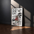 Jiraiya manga poster inspired by Naruto in a black frame against a charcoal gray wall