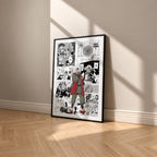 Jiraiya manga poster inspired by Naruto in a black frame against a warm beige wall