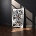 Jonathan Joestar manga poster inspired by JoJo's Bizarre Adventure in a black frame against a charcoal gray wall