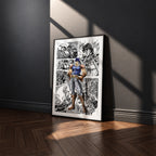 Jonathan Joestar manga poster inspired by JoJo's Bizarre Adventure in a black frame against a charcoal gray wall