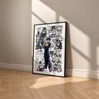 Josuke Higashikata manga poster inspired by JoJo's Bizarre Adventure in a black frame against a warm beige wall
