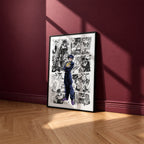 Josuke Higashikata manga poster inspired by JoJo's Bizarre Adventure in a black frame against a burgundy wall