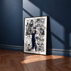 Josuke Higashikata manga poster inspired by JoJo's Bizarre Adventure in a black frame against a navy blue wall