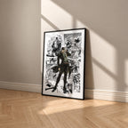 Jotaro Kujo manga poster inspired by JoJo's Bizarre Adventure in a black frame against a warm beige wall