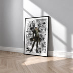 Jotaro Kujo manga poster inspired by JoJo's Bizarre Adventure in a black frame against a light gray wall