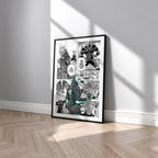 Kafka Hibino manga poster inspired by Kaiju No. 8 in a black frame against a light gray wall