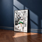 Kagome Higurashi manga poster inspired by Inuyasha in a black frame against a navy blue wall