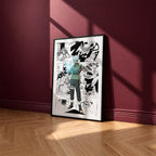 Kakashi Hatake manga poster inspired by Naruto in a black frame against a burgundy wall