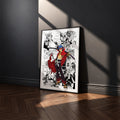 Kamina manga poster inspired by Gurren Lagann in a black frame against a charcoal gray wall