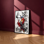 Kamina manga poster inspired by Gurren Lagann in a black frame against a burgundy wall