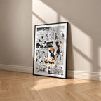 Karasuno High manga poster inspired by Haikyu!! in a black frame against a warm beige wall