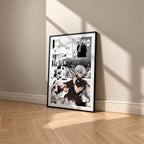 Ken Kaneki manga poster inspired by Tokyo Ghoul in a black frame against a warm beige wall