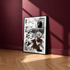 Ken Kaneki manga poster inspired by Tokyo Ghoul in a black frame against a burgundy wall