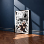 Ken Kaneki manga poster inspired by Tokyo Ghoul in a black frame against a navy blue wall