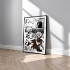 Ken Kaneki manga poster inspired by Tokyo Ghoul in a black frame against a light gray wall