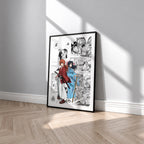 Kenshin Himura manga poster inspired by Rurouni Kenshin in a black frame against a light gray wall