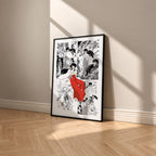 Kikyo manga poster inspired by Inuyasha in a black frame against a warm beige wall